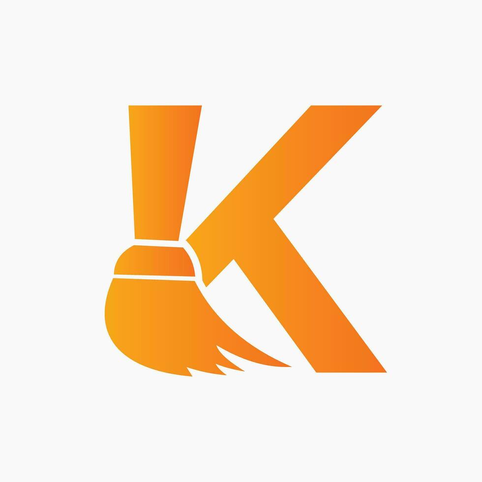 House Cleaning Logo On Letter K Concept With Clean Brush Icon. Maid Service Symbol vector