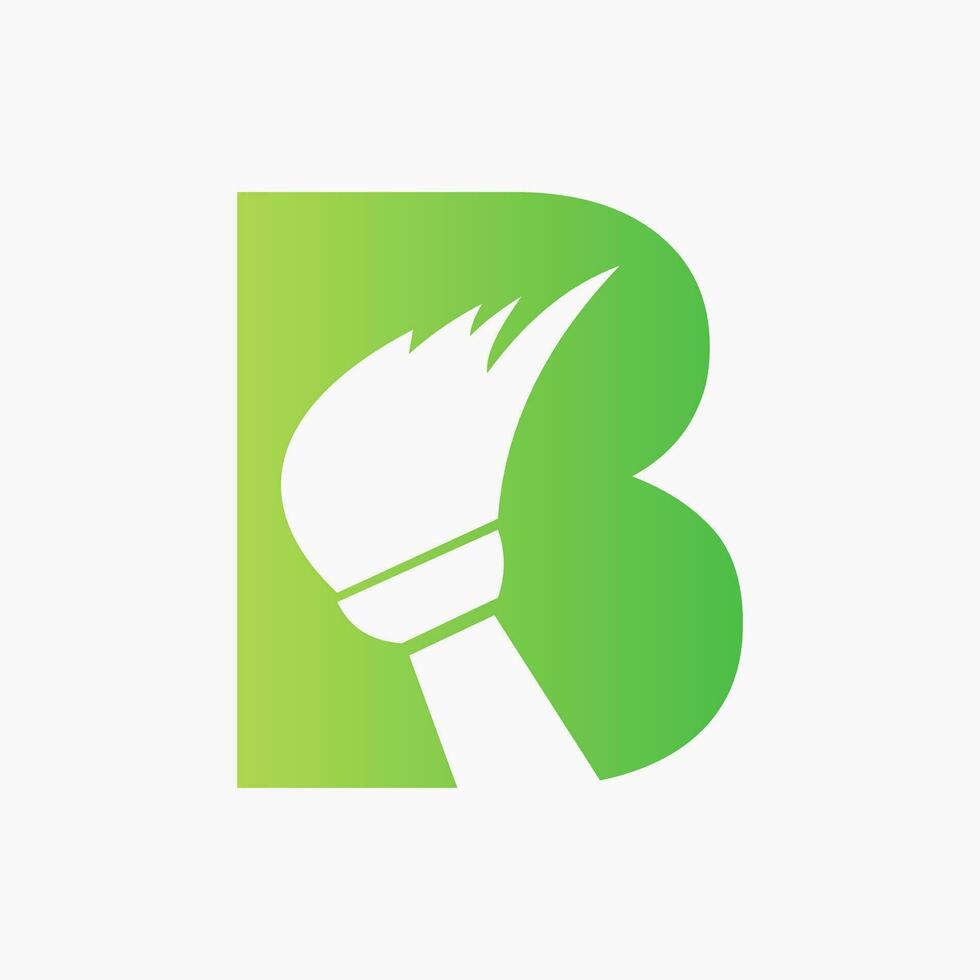 House Cleaning Logo On Letter B Concept With Clean Brush Icon. Maid Service Symbol vector