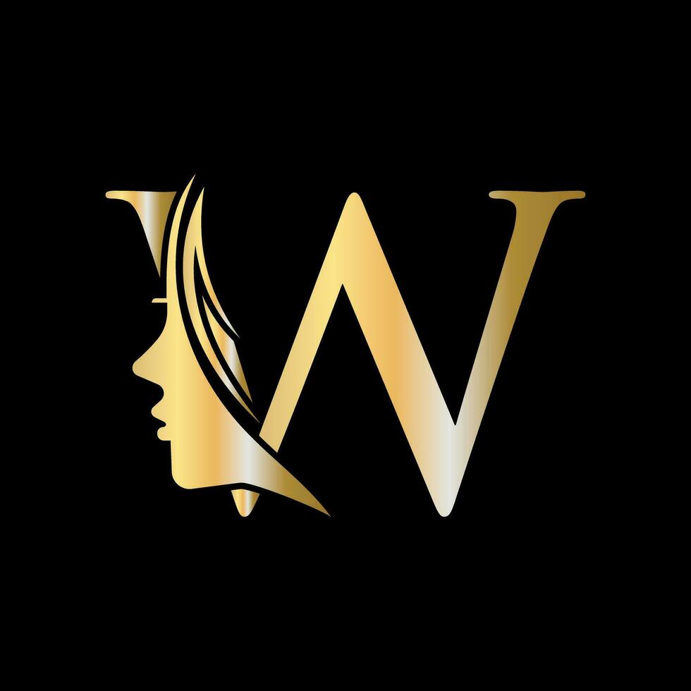 Woman Face Logo On Letter W. Beauty Spa Symbol With Woman Face Icon vector