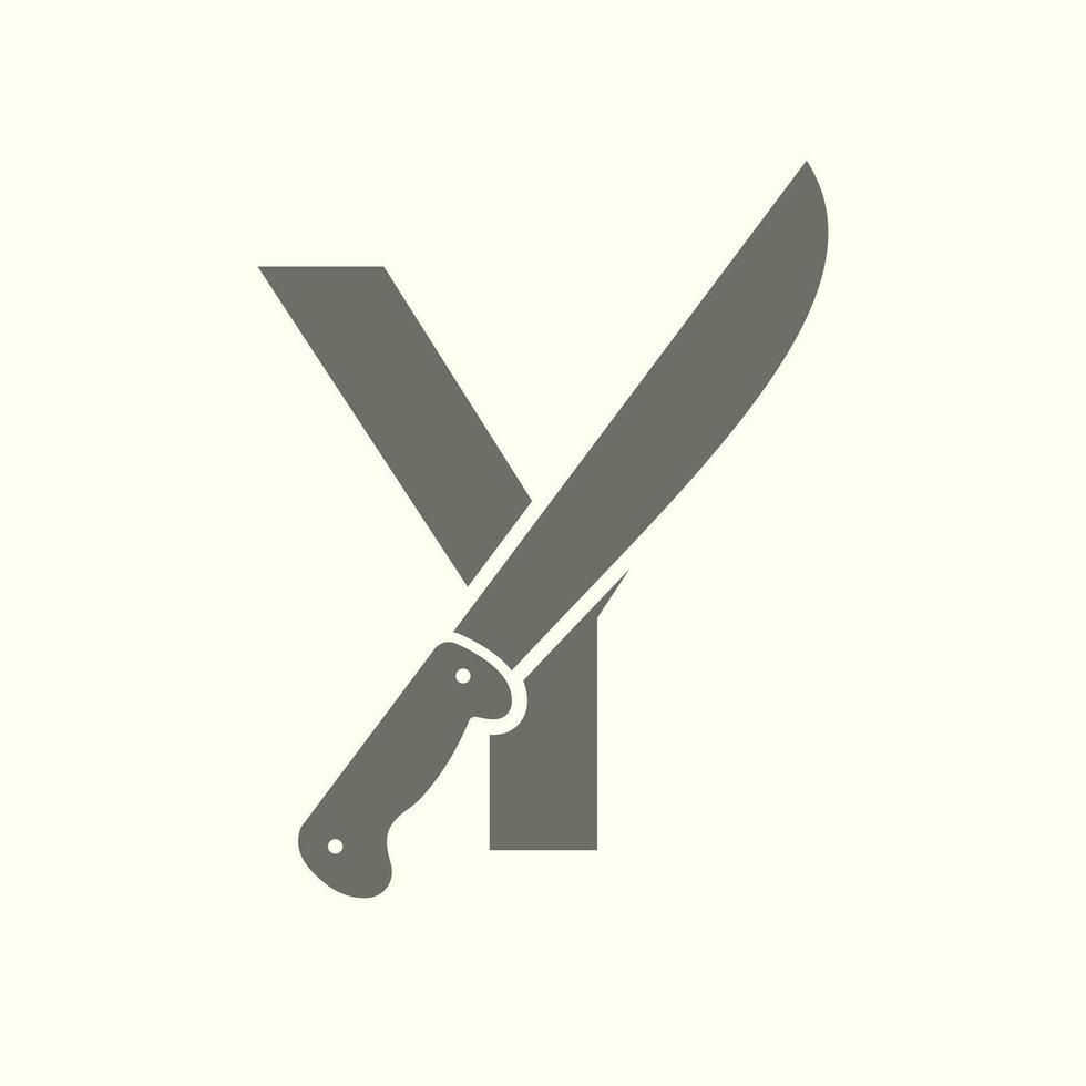 letra y cuchillo logo diseño vector modelo cuchillo símbolo con alfabeto