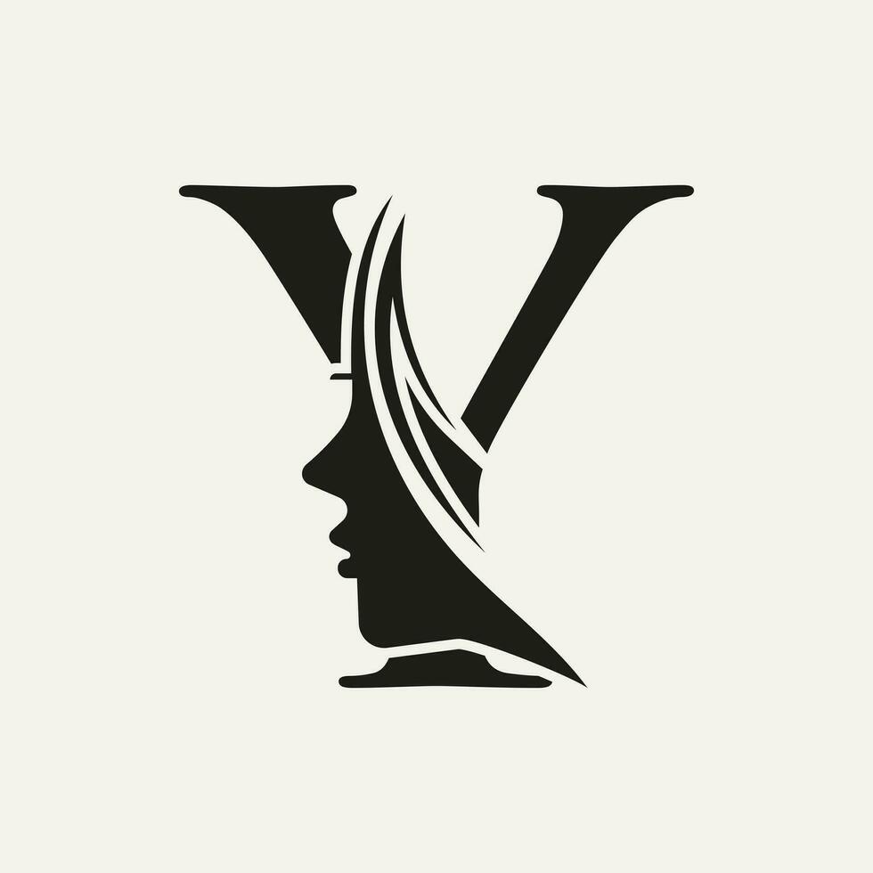 Woman Face Logo On Letter Y Beauty Spa Symbol With Woman Face Icon vector