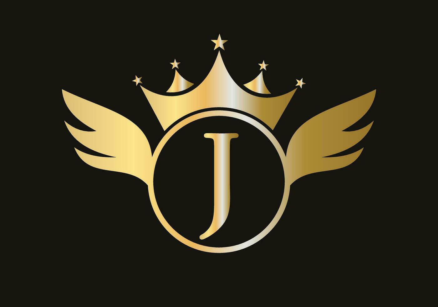 Letter J Wing Logo Concept With Crown Icon Vector Template. Wing Symbol