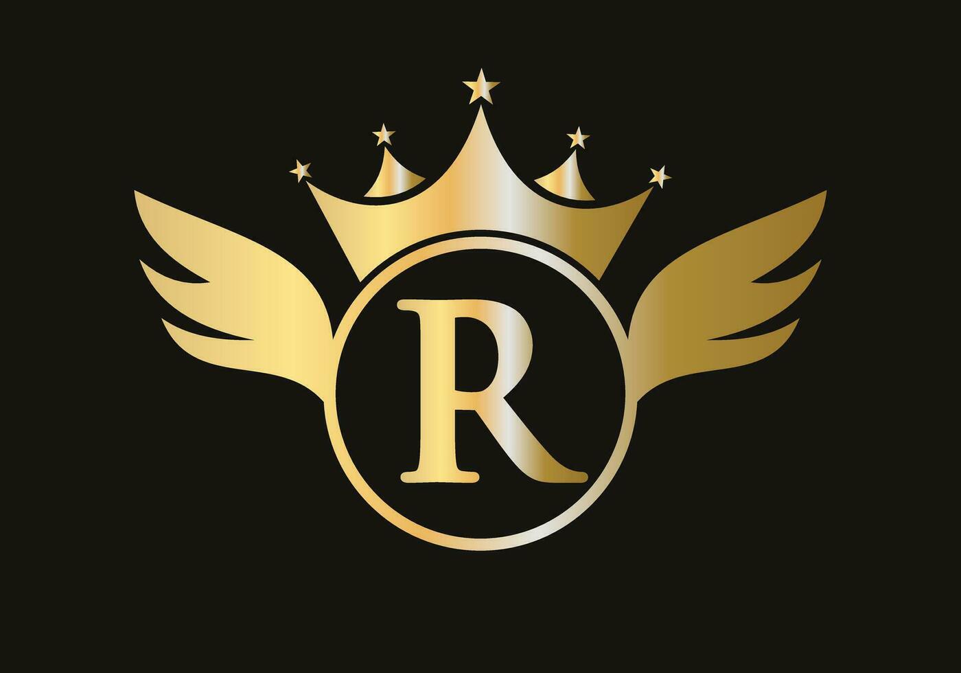 Letter R Wing Logo Concept With Crown Icon Vector Template. Wing Symbol