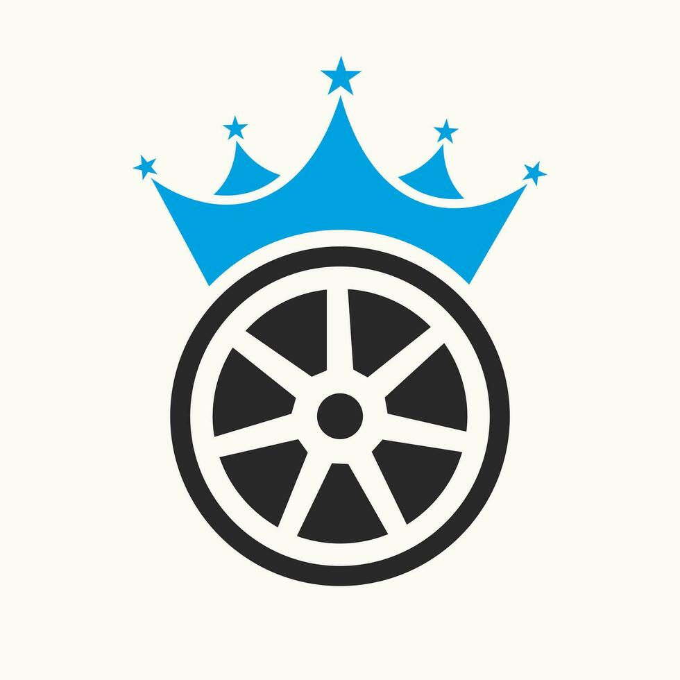 neumático logo diseño concepto con corona icono. coche reparar símbolo vector