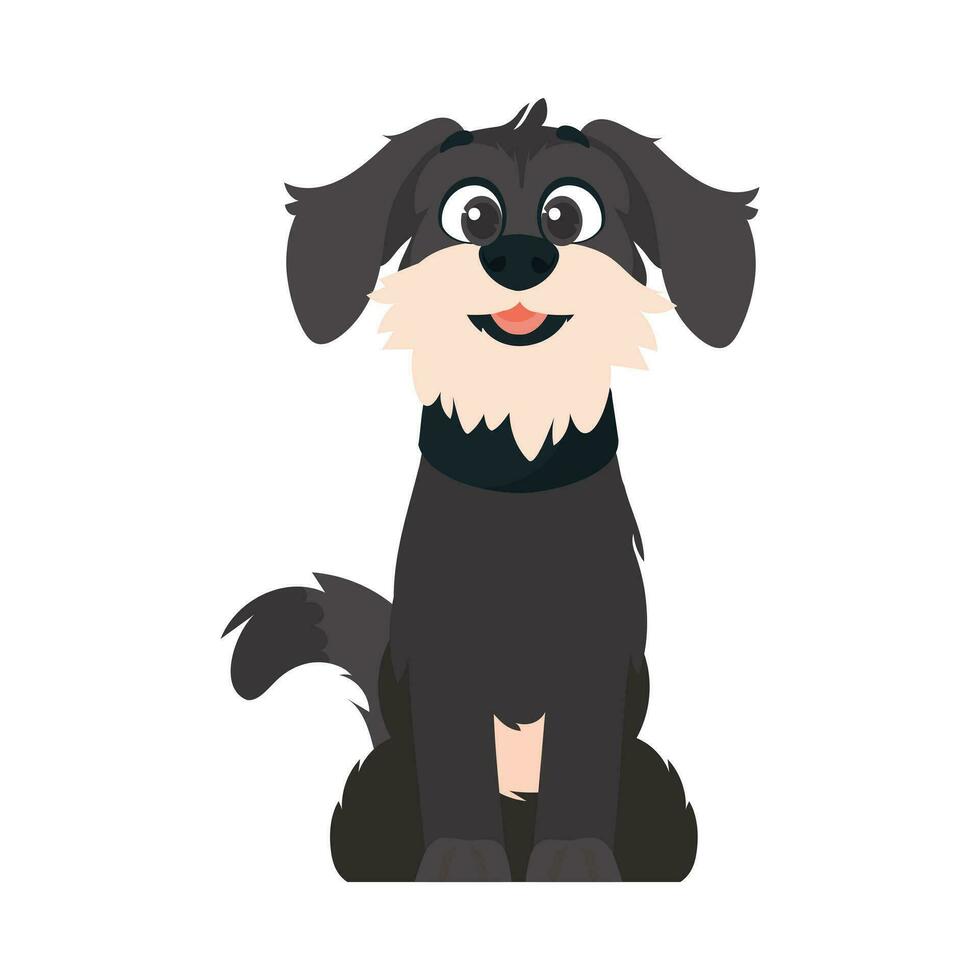 Funny black dog. Smiling dog. Cartoon style, vector illustration