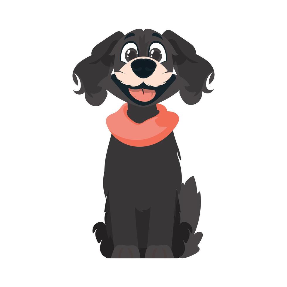 Funny black dog. Smiling dog. Cartoon style, illustration vector