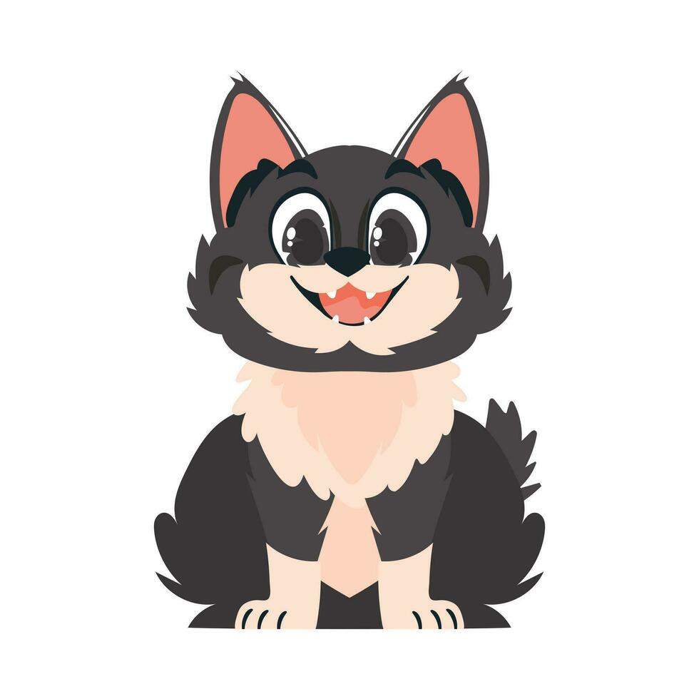 gracioso negro gato. sonriente gatito. dibujos animados estilo, vector ilustración
