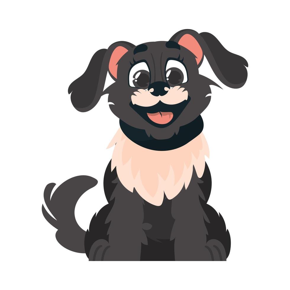 Funny black dog. Smiling dog. Cartoon style, illustration vector