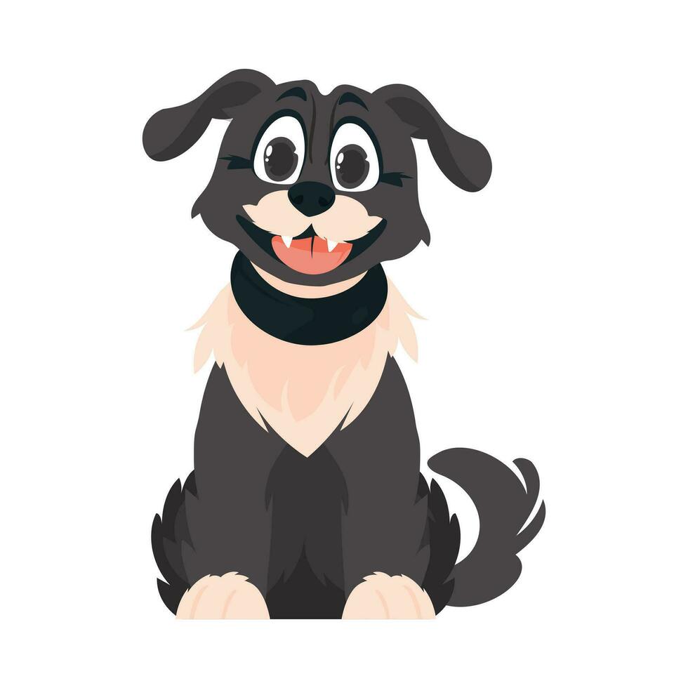 Funny black dog. Smiling dog. Cartoon style, vector illustration