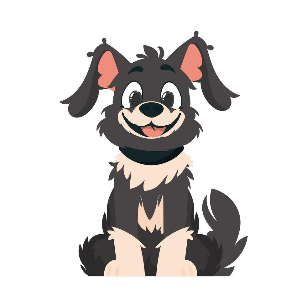 Funny black dog. Smiling dog. Cartoon style, vector illustration