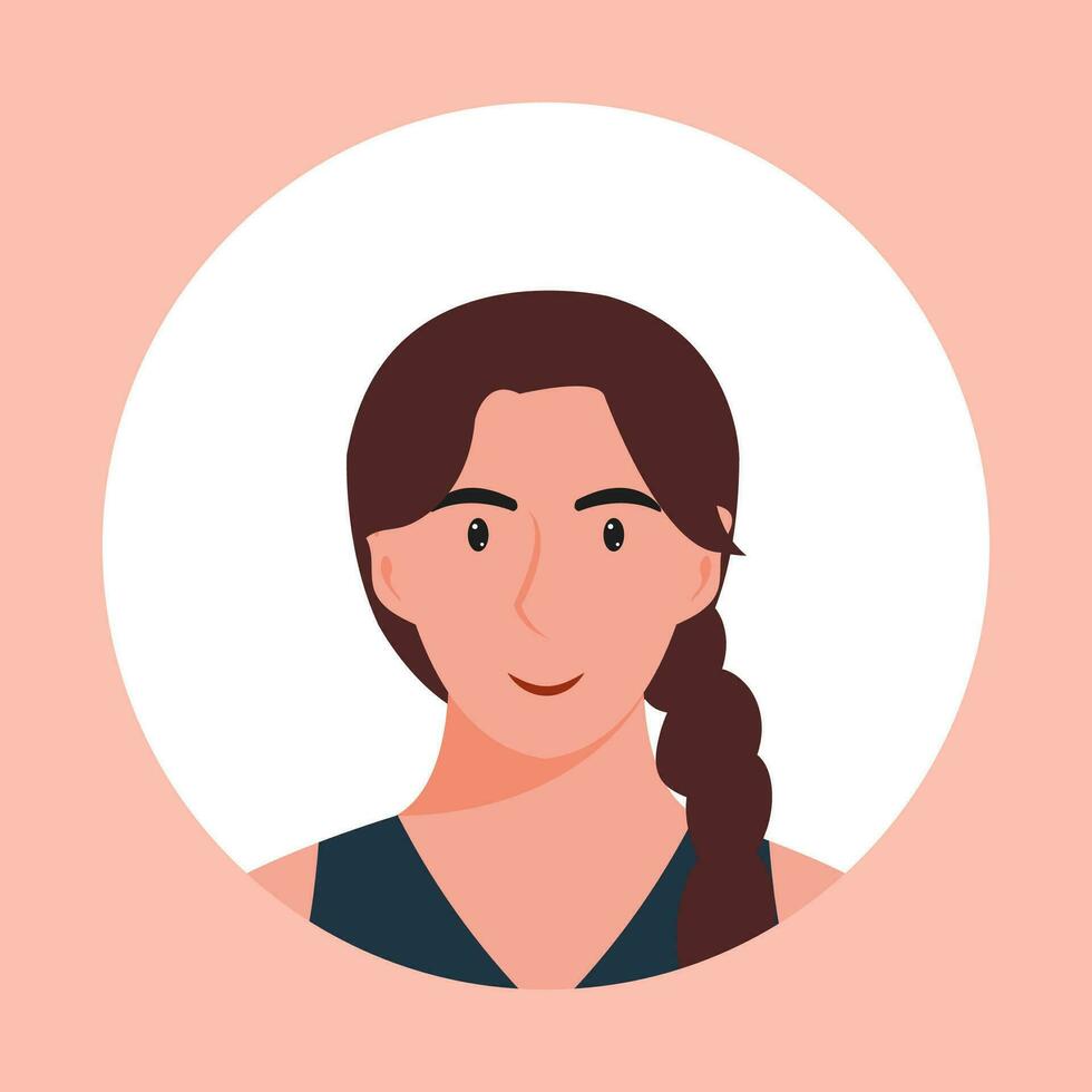 Circle the avatar with the portrait women of various races and hairstyles. Collection of user profiles. Round icon with happy smiling human. Colorful flat vector illustration.