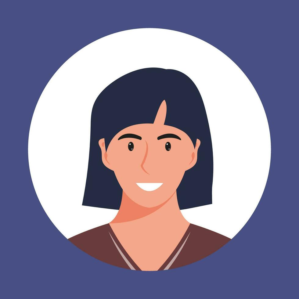 circulo el avatar con el retrato mujer de varios Razas y peinados colección de usuario perfiles. redondo icono con contento sonriente humano. vistoso plano vector ilustración.