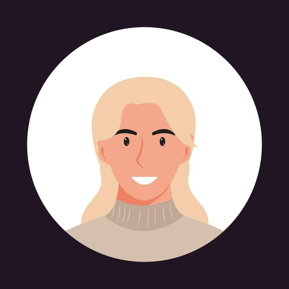 circulo el avatar con el retrato mujer de varios Razas y peinados colección de usuario perfiles. redondo icono con contento sonriente humano. vistoso plano vector ilustración.