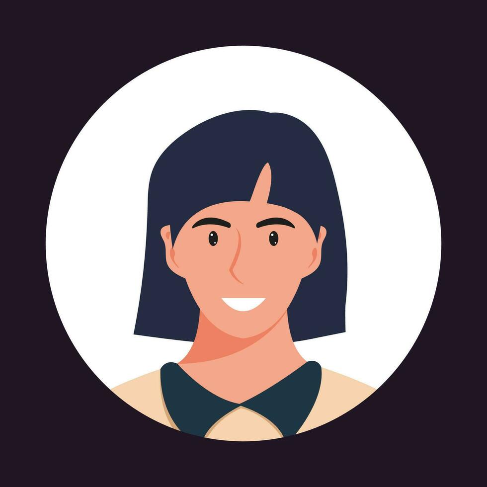 circulo el avatar con el retrato mujer de varios Razas y peinados colección de usuario perfiles. redondo icono con contento sonriente humano. vistoso plano vector ilustración.