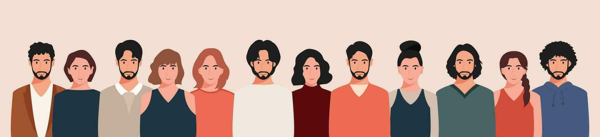 A group of people from different cultures and traditions. Diversity. Diverse multiracial and multicultural groups of people. Vector illustration in flat style.