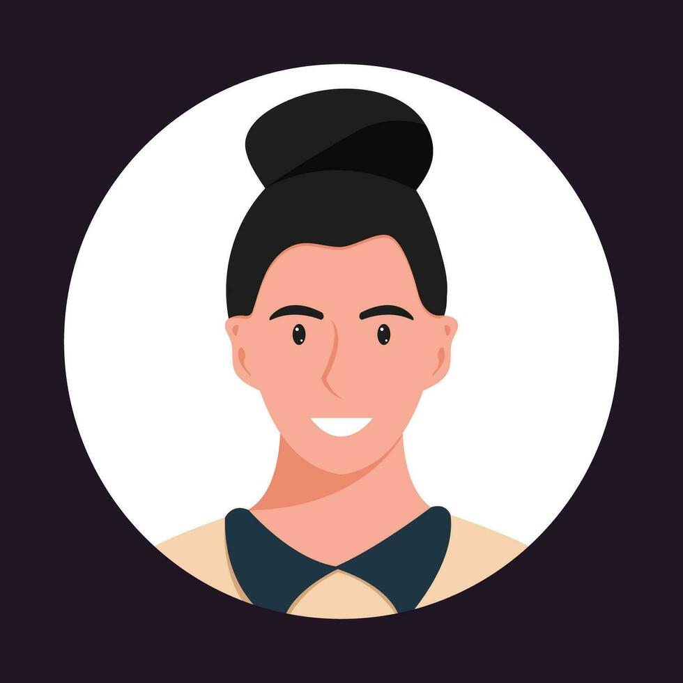 circulo el avatar con el retrato mujer de varios Razas y peinados colección de usuario perfiles. redondo icono con contento sonriente humano. vistoso plano vector ilustración.