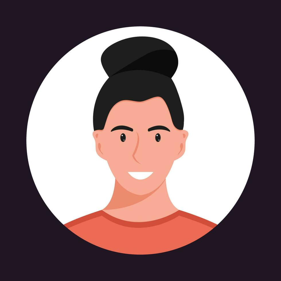 Circle the avatar with the portrait women of various races and hairstyles. Collection of user profiles. Round icon with happy smiling human. Colorful flat vector illustration.