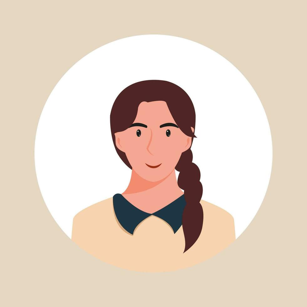 Circle the avatar with the portrait women of various races and hairstyles. Collection of user profiles. Round icon with happy smiling human. Colorful flat vector illustration.