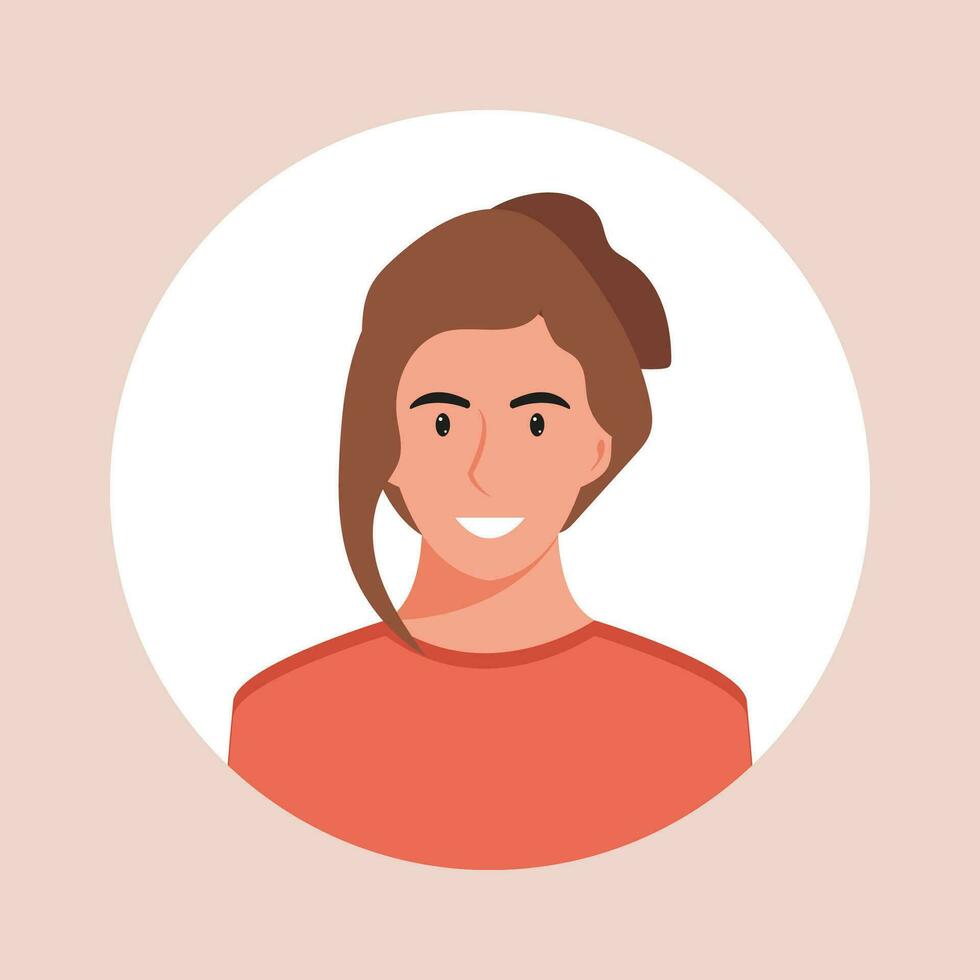 circulo el avatar con el retrato mujer de varios Razas y peinados colección de usuario perfiles. redondo icono con contento sonriente humano. vistoso plano vector ilustración.