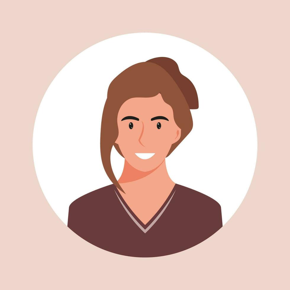 circulo el avatar con el retrato mujer de varios Razas y peinados colección de usuario perfiles. redondo icono con contento sonriente humano. vistoso plano vector ilustración.