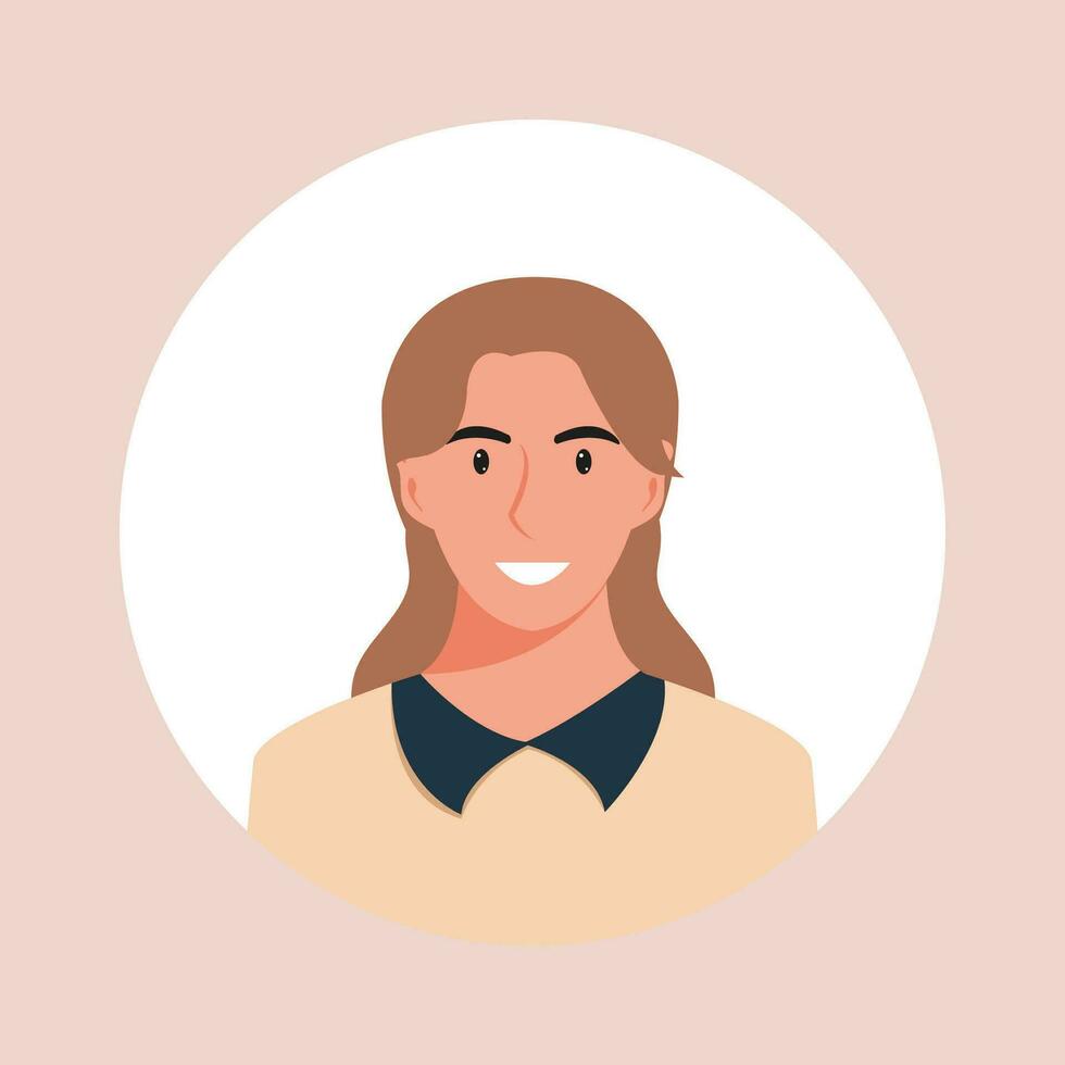 circulo el avatar con el retrato mujer de varios Razas y peinados colección de usuario perfiles. redondo icono con contento sonriente humano. vistoso plano vector ilustración.