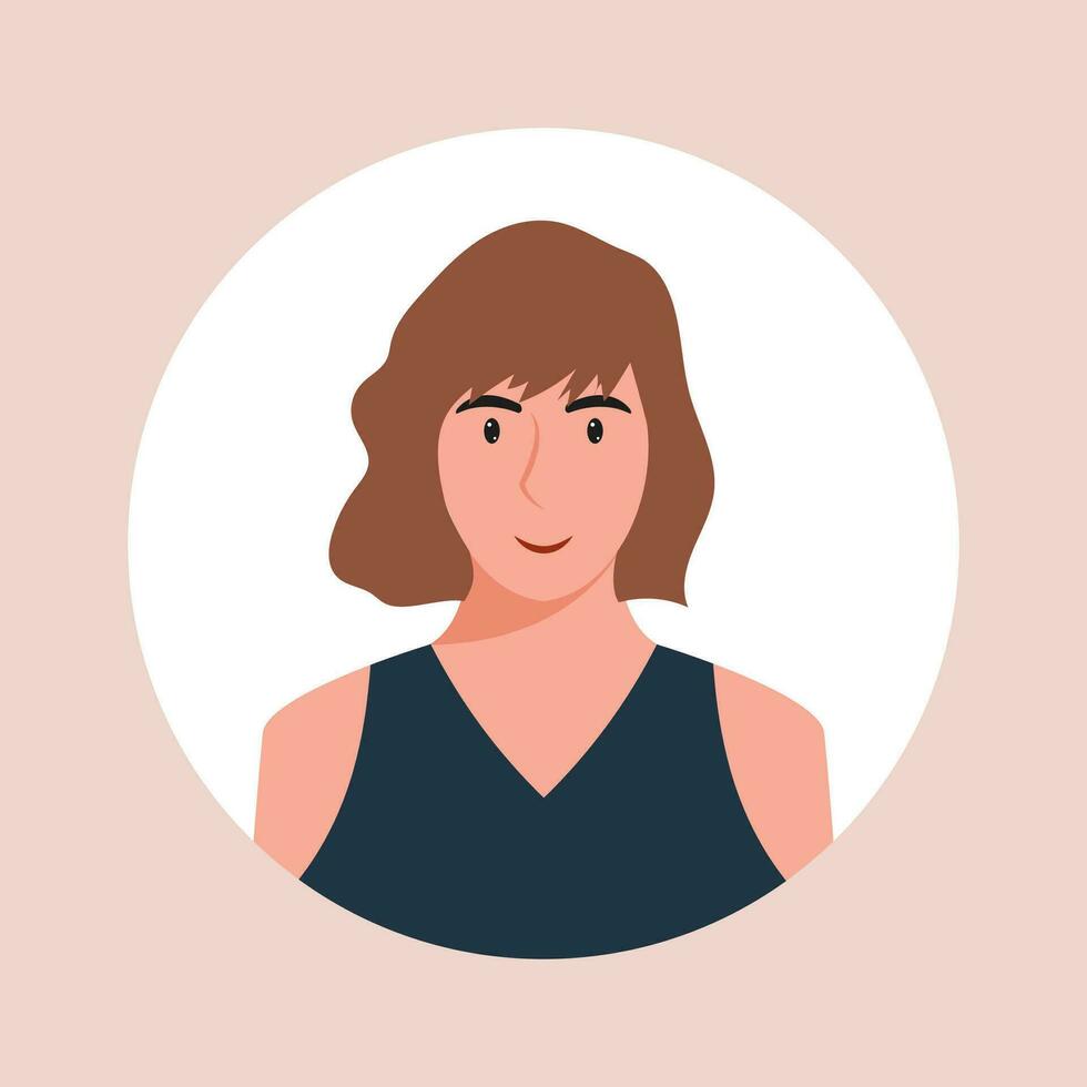 circulo el avatar con el retrato mujer de varios Razas y peinados colección de usuario perfiles. redondo icono con contento sonriente humano. vistoso plano vector ilustración.