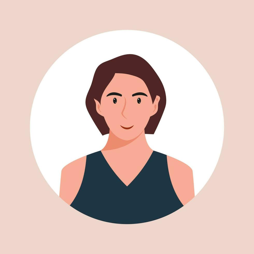 Circle the avatar with the portrait women of various races and hairstyles. Collection of user profiles. Round icon with happy smiling human. Colorful flat vector illustration.