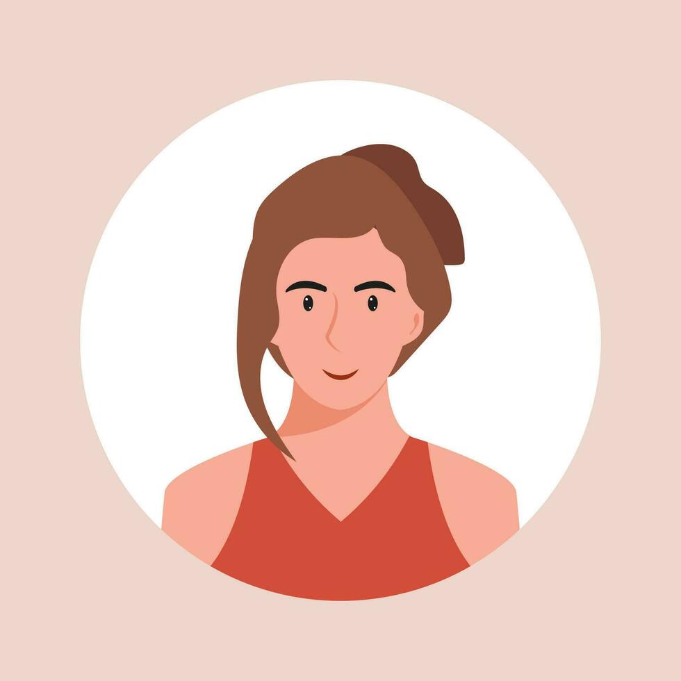 Circle the avatar with the portrait women of various races and hairstyles. Collection of user profiles. Round icon with happy smiling human. Colorful flat vector illustration.