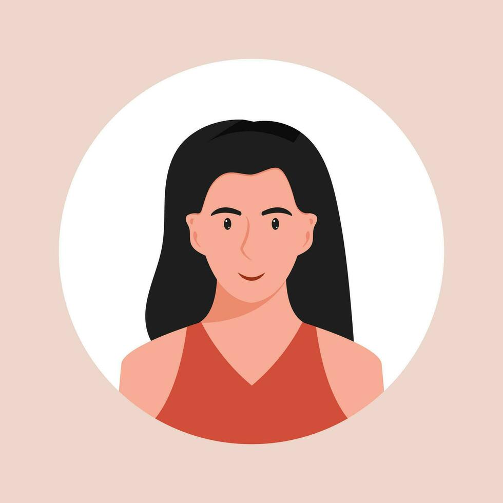 Circle the avatar with the portrait women of various races and hairstyles. Collection of user profiles. Round icon with happy smiling human. Colorful flat vector illustration.