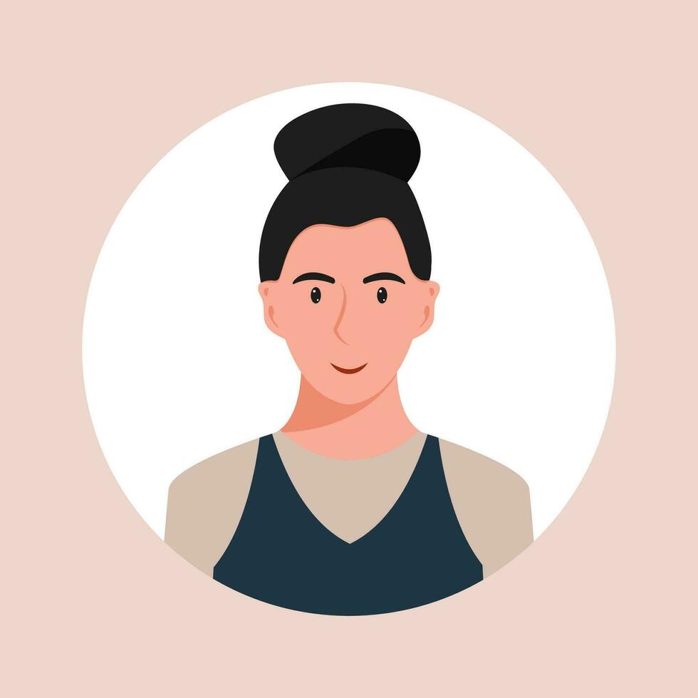 Circle the avatar with the portrait women of various races and hairstyles. Collection of user profiles. Round icon with happy smiling human. Colorful flat vector illustration.