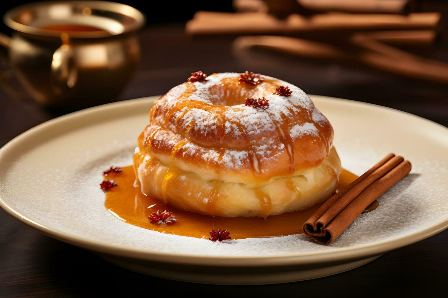 Delicious sweet cinnamon bun baked photo