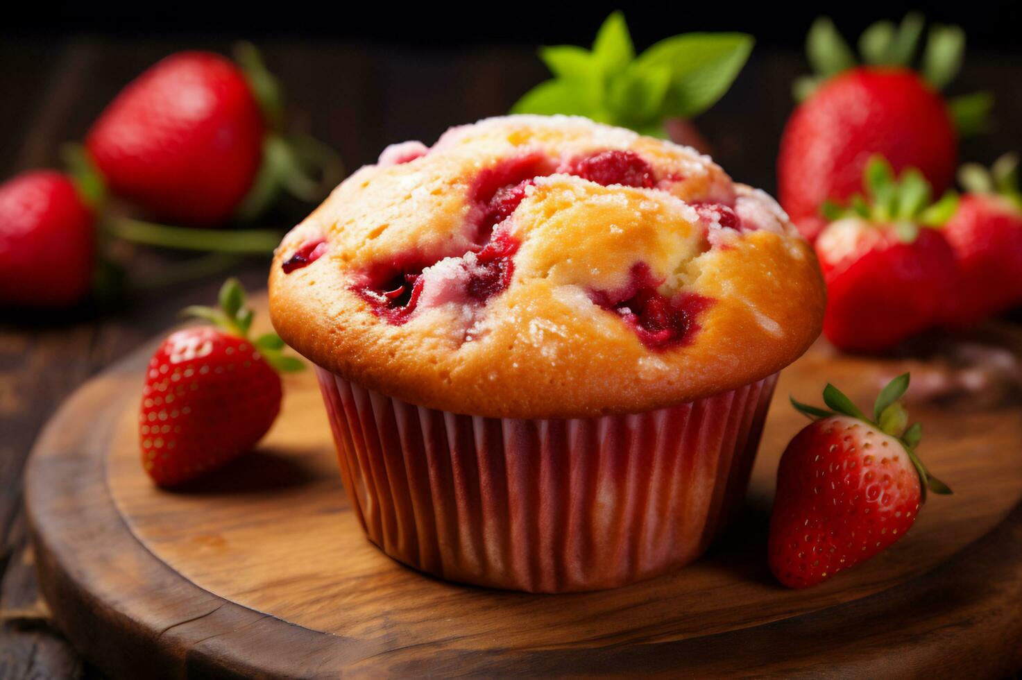 Freshly baked strawberry muffin photo