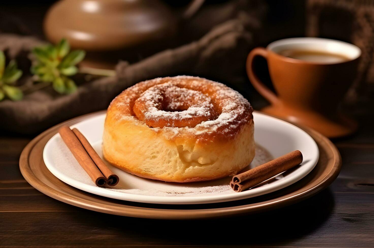 Delicious sweet cinnamon bun baked photo