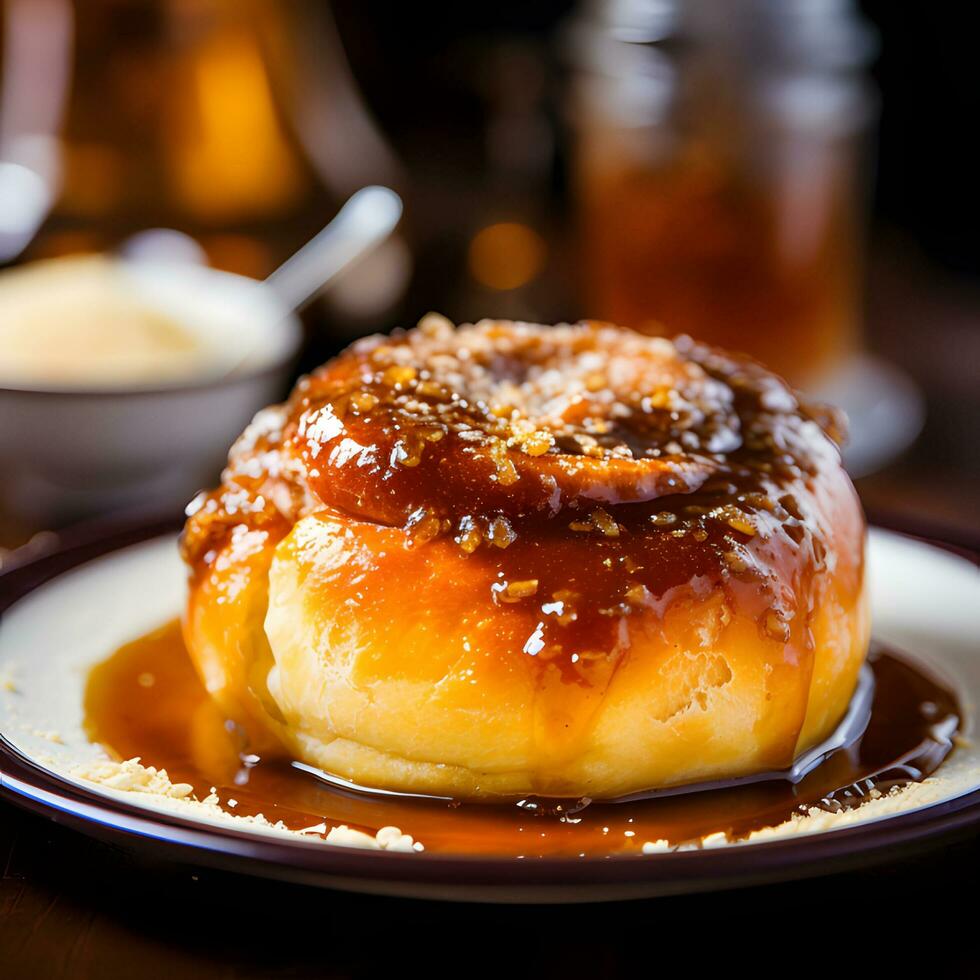 Delicious sweet cinnamon bun baked photo