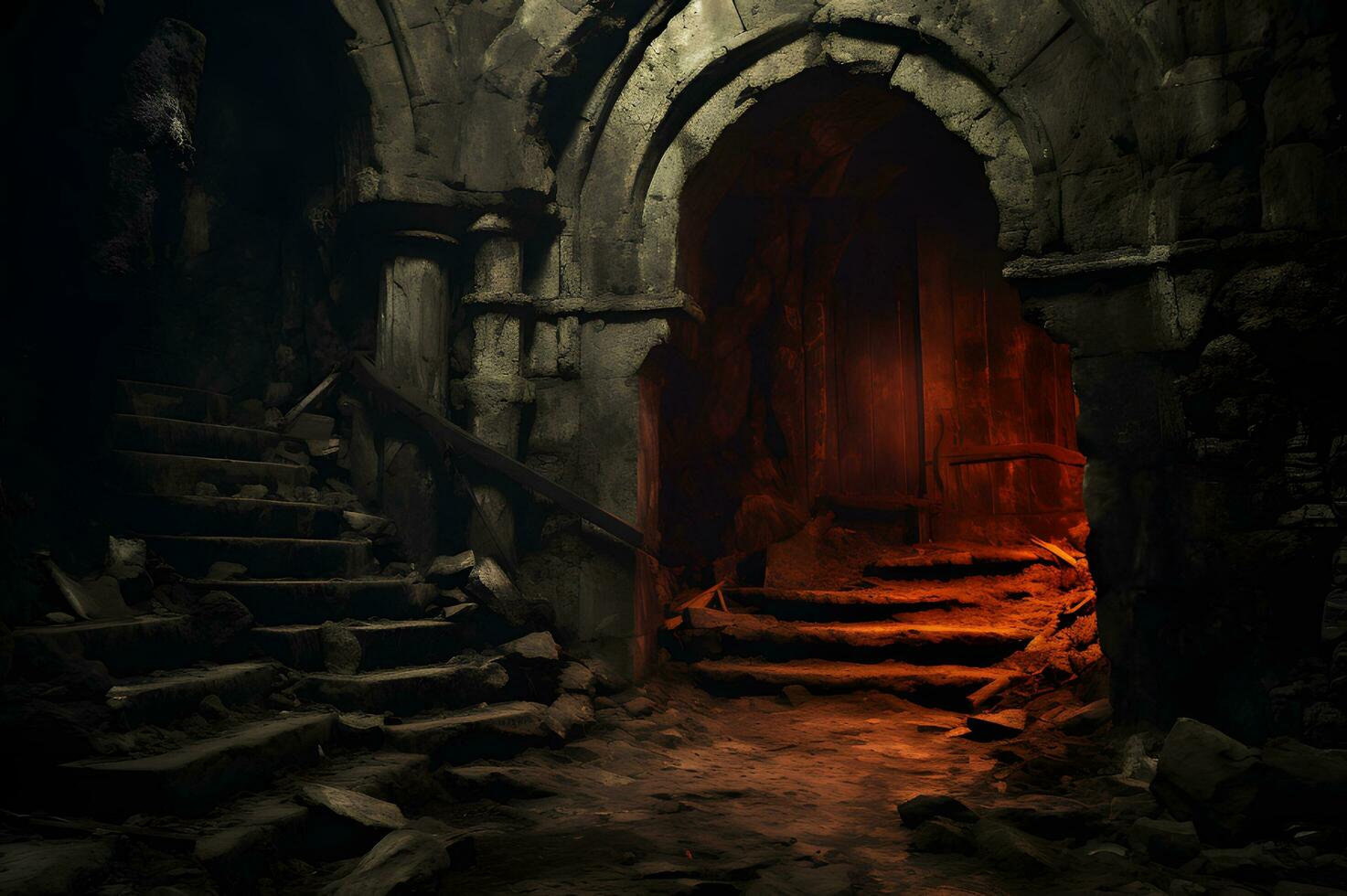 Spooky old doorway leads to abandoned dungeon photo