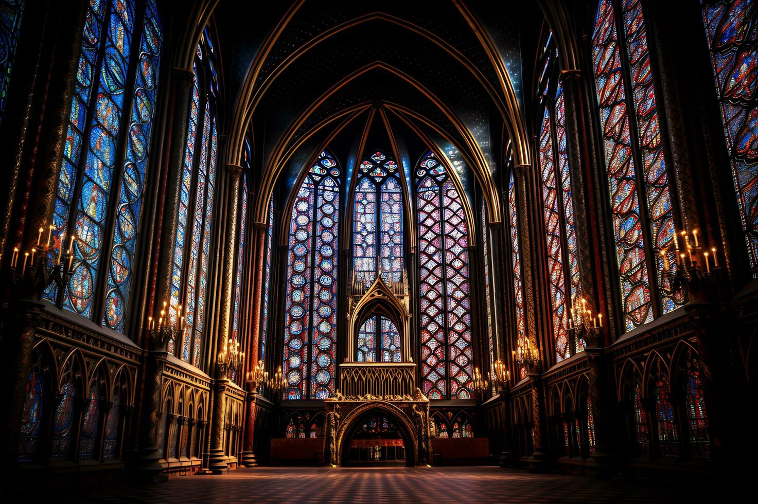 View of gothic cathedral stained glass photo