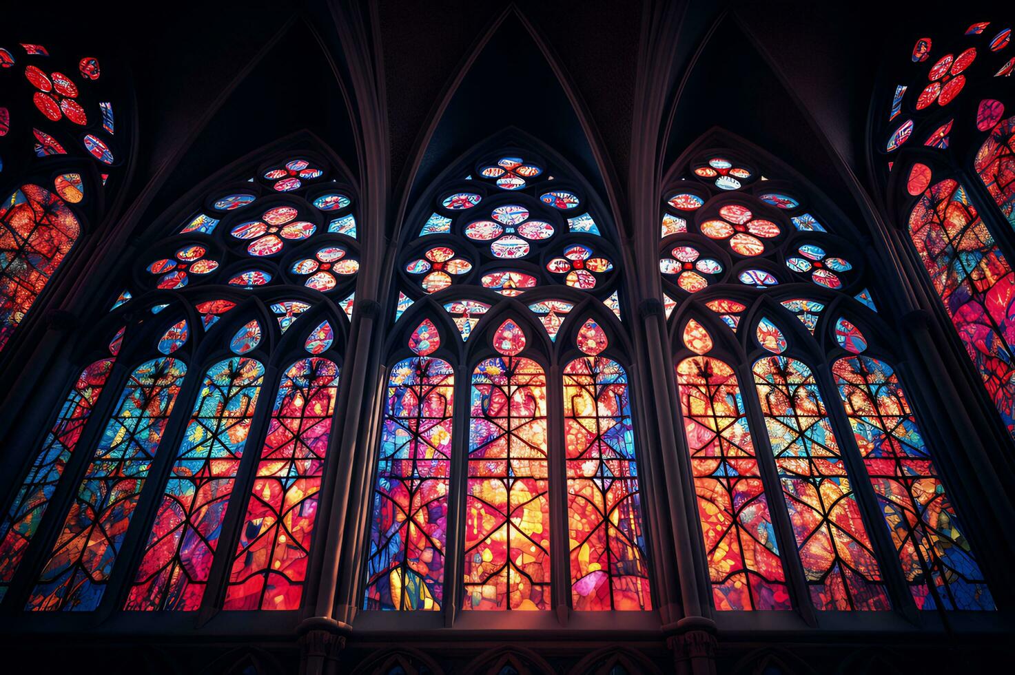 View of gothic cathedral stained glass photo