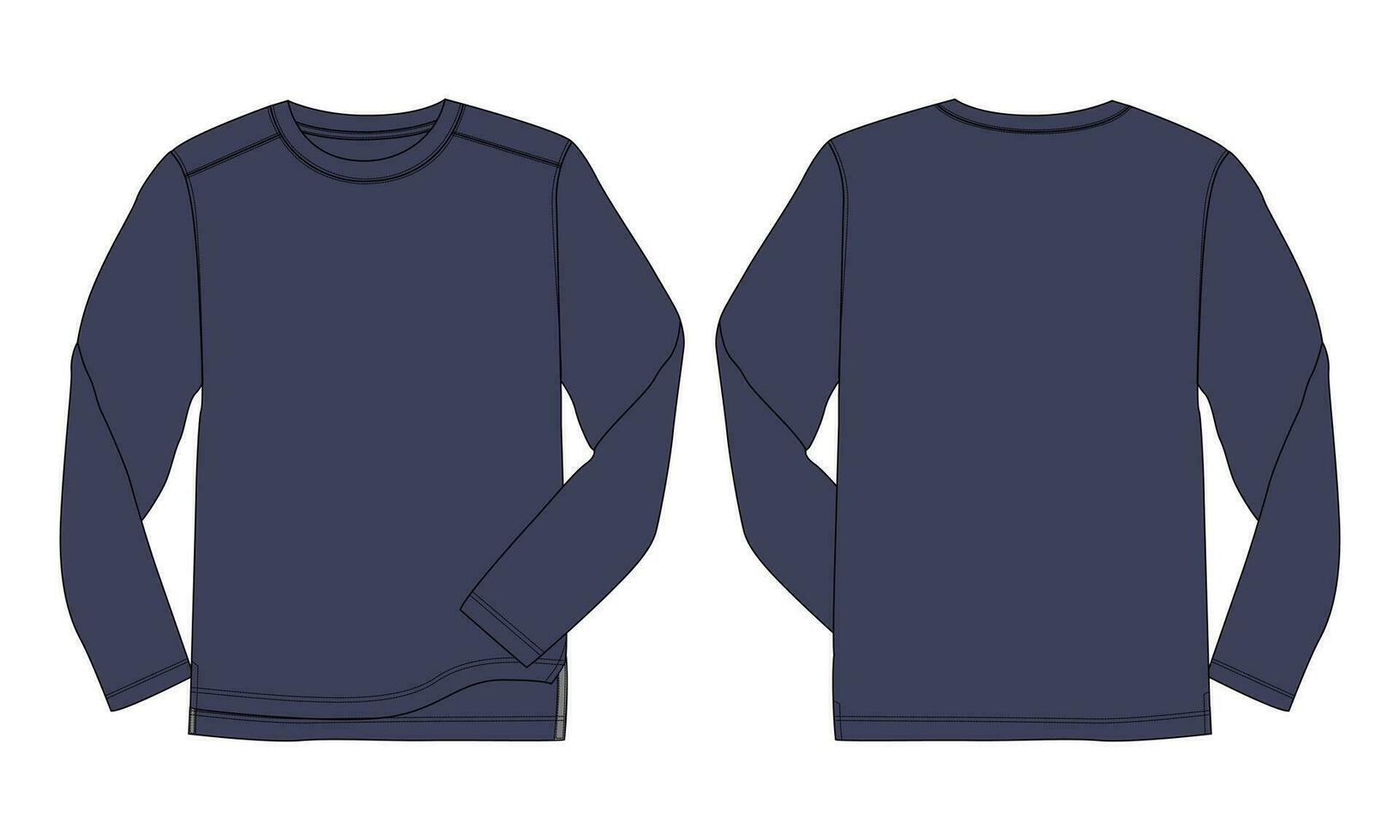 Long sleeve t shirt vector illustration navy color template front and back views
