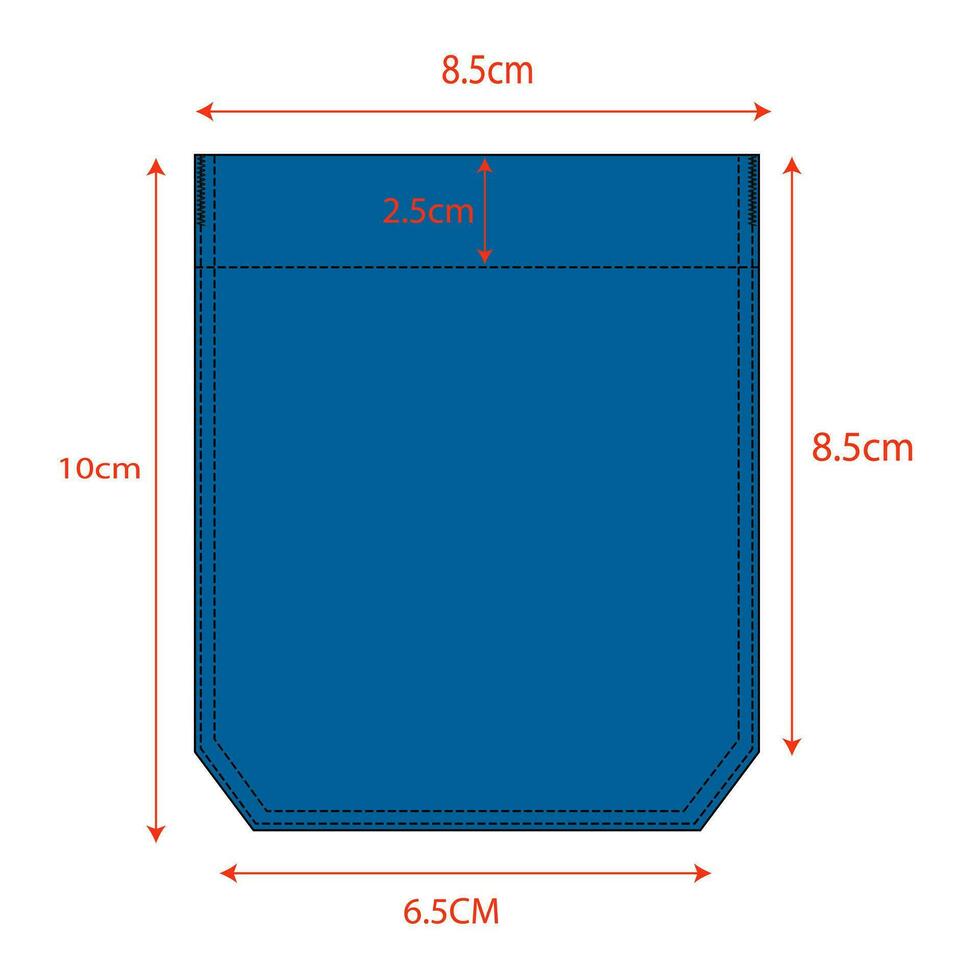 Apparels pocket technical drawing flat sketch vector illustration with measurement details