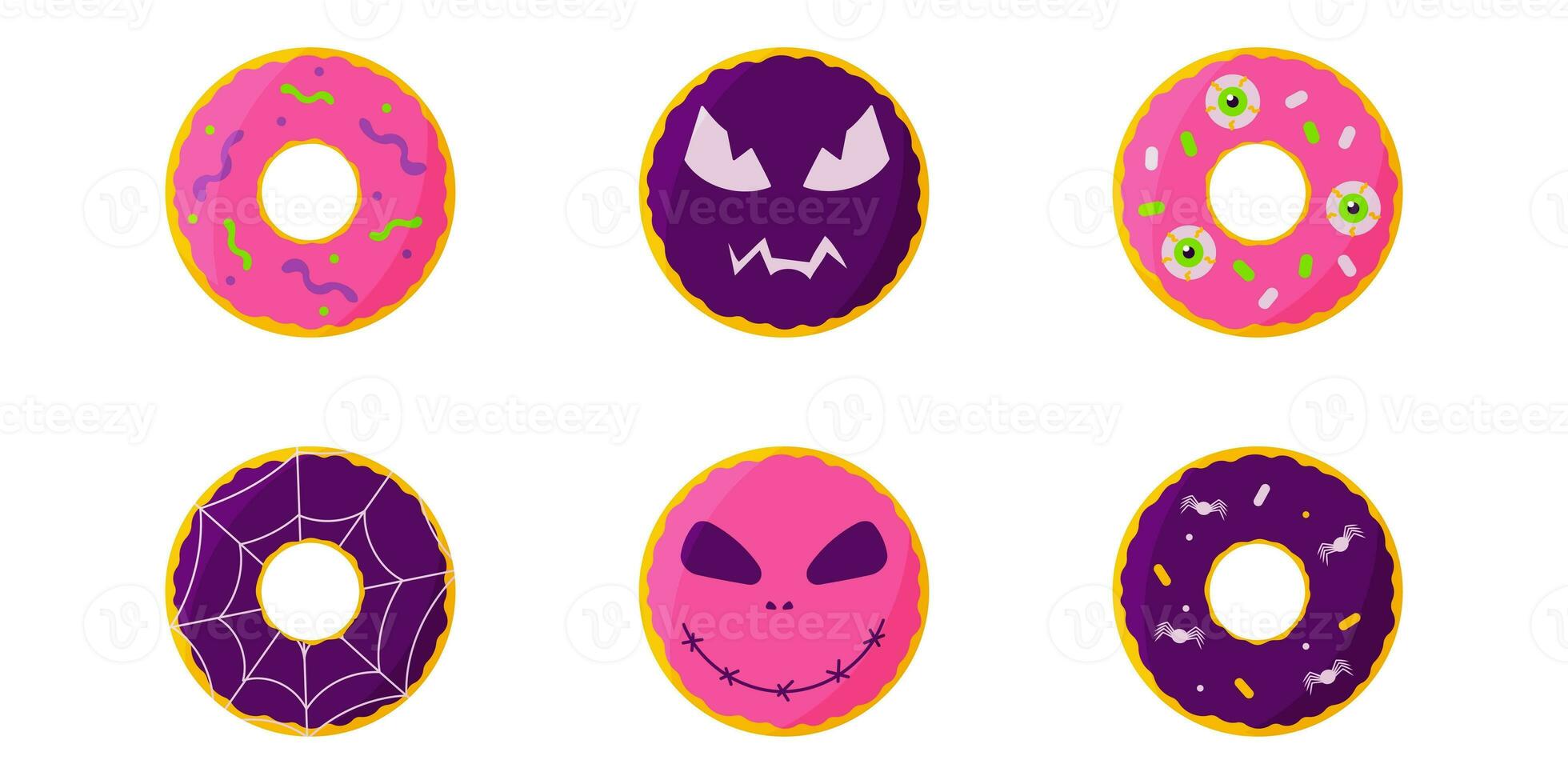 donut spider halloween sweet round elements set photo