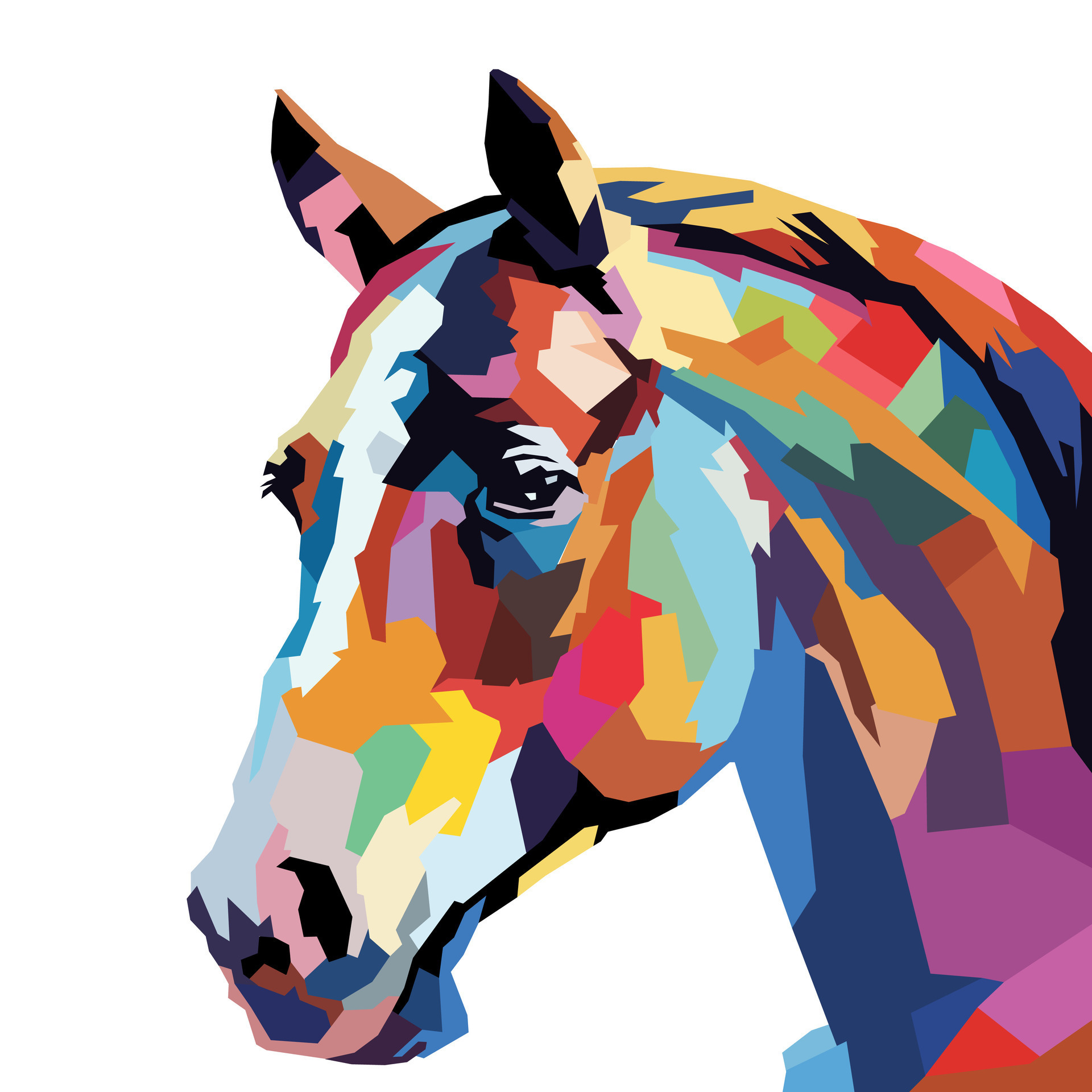 Head horse drawn using WPAP art style, pop art, vector illustration