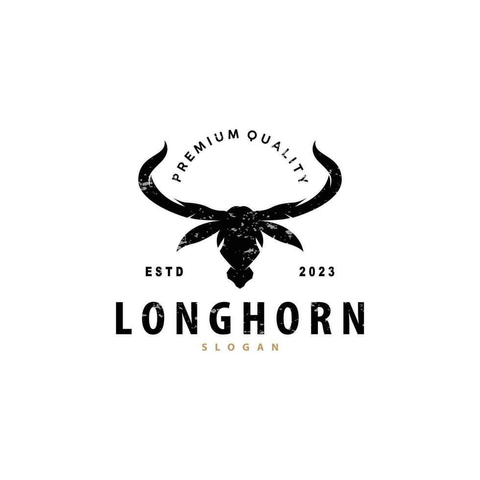 LongHorn Animal Logo Design, Farm Retro Vintage Horn Minimalist Simple Template Illustration vector