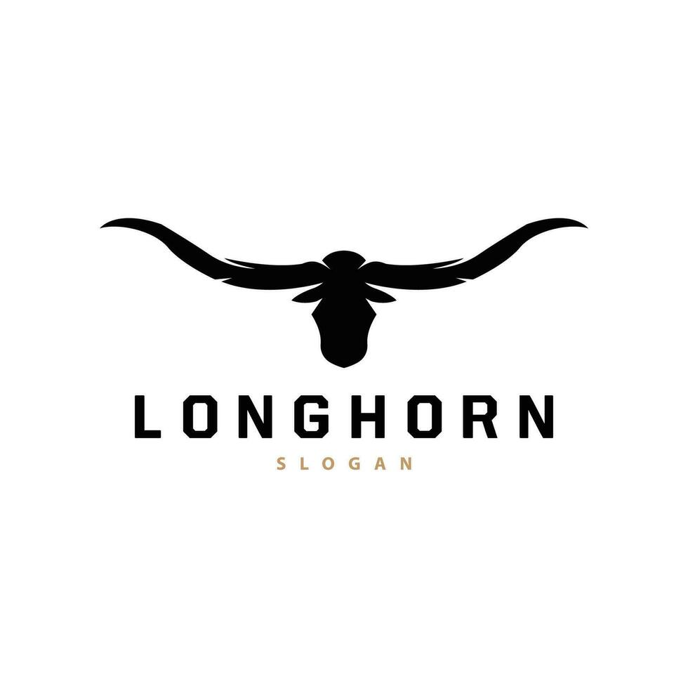 LongHorn Animal Logo Design, Farm Retro Vintage Horn Minimalist Simple Template Illustration vector