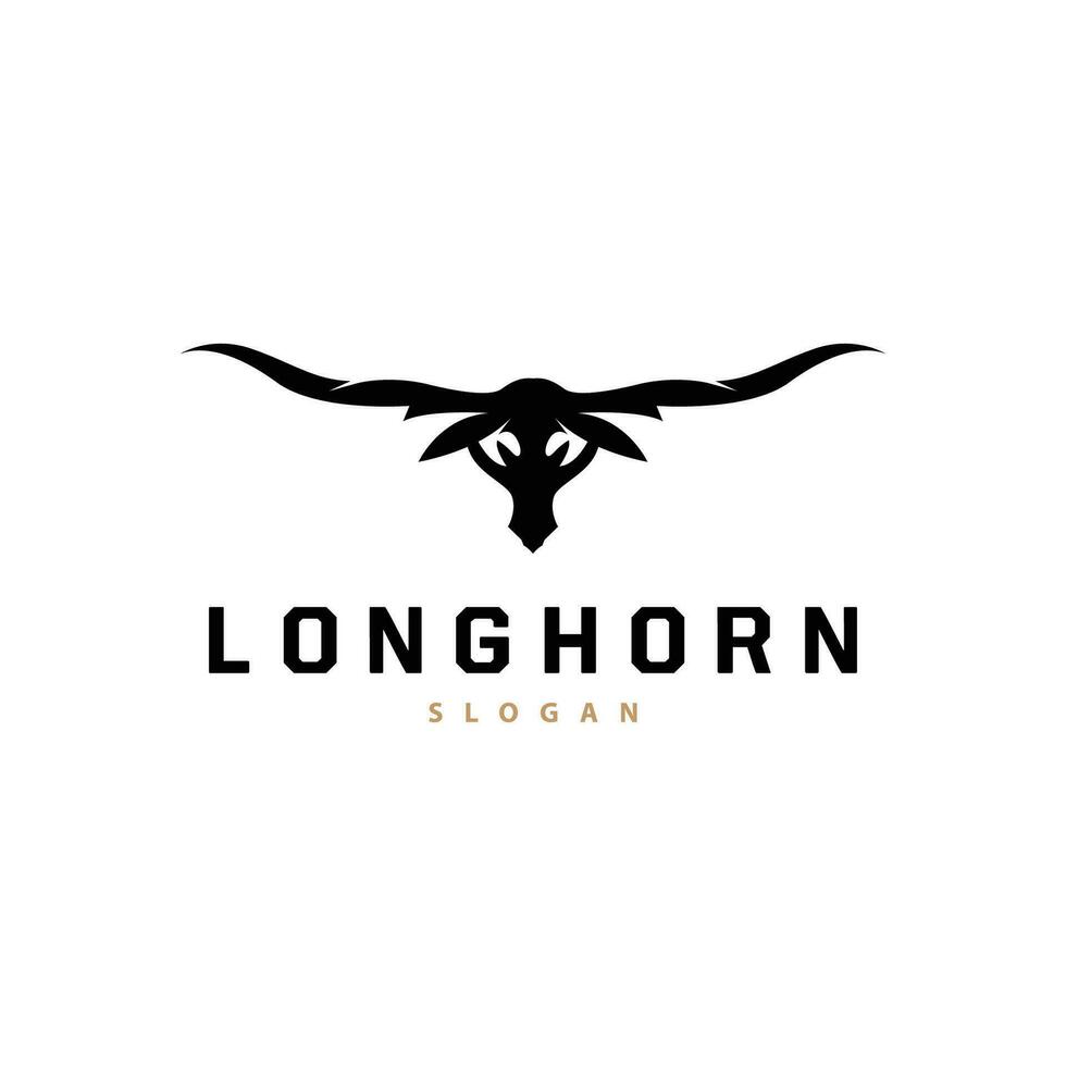 LongHorn Animal Logo Design, Farm Retro Vintage Horn Minimalist Simple Template Illustration vector