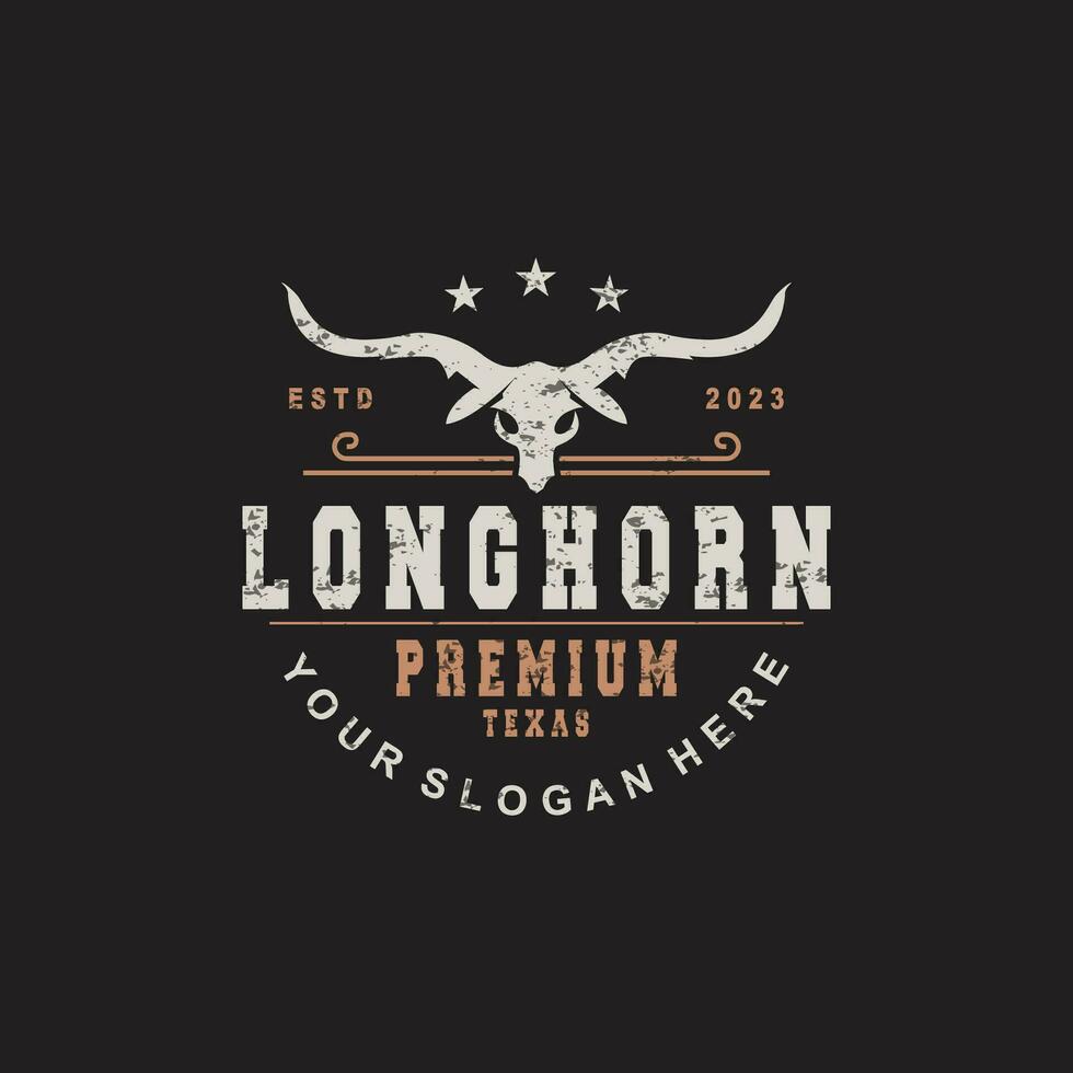 LongHorn Animal Logo Design, Farm Retro Vintage Horn Minimalist Simple Template Illustration vector