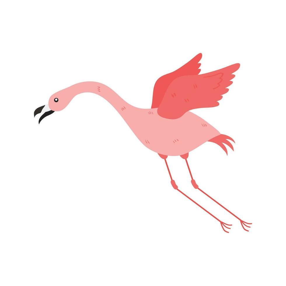 Pink Flamingo Cartoon Illustration Isolated In White Background. Summer Animal Illustration vector