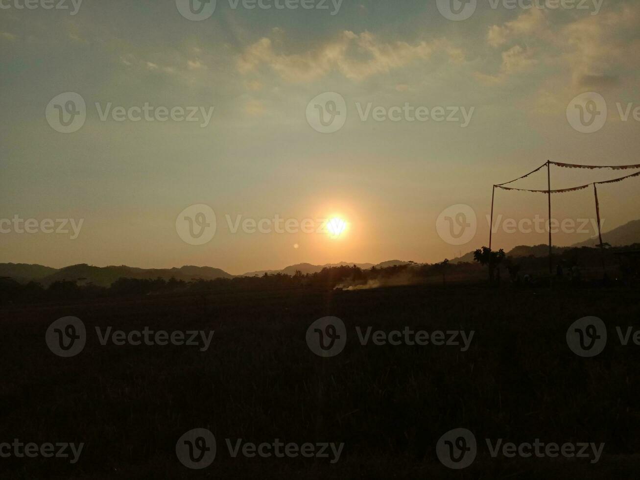 View of rice fields and mountain photo