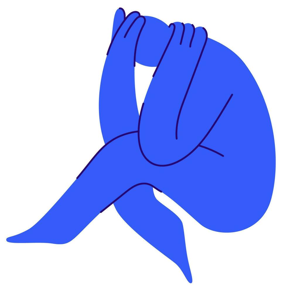 silhouette of a sad man sits covering his head with his hands. Man in depression. vector