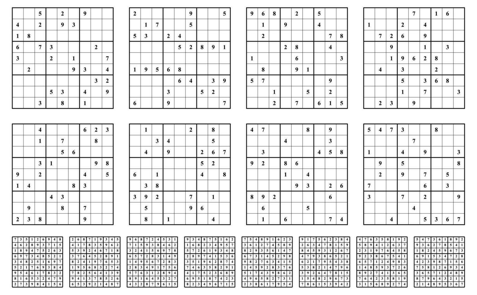 Sudoku game set  with answers. Simple vector design, Blank template