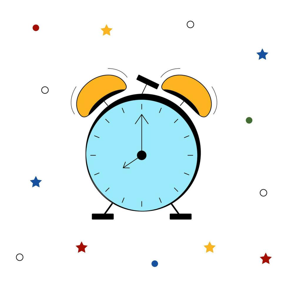 retro alarma reloj mecánico redondo con dorado campanas garabatear plano aislado vector ilustración.